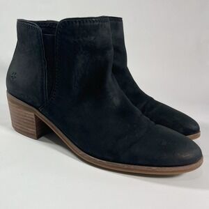 Lucky Brand Women's Chelsaey Black Leather Ankle Booties Stacked Heel Size 9M